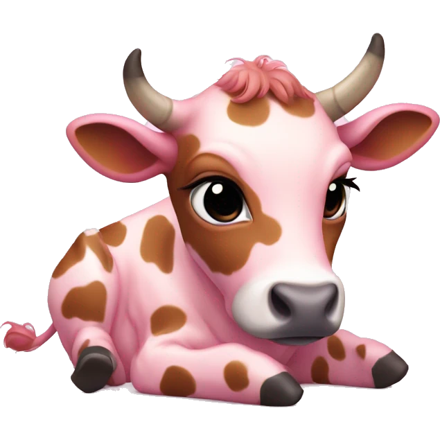 Pink baby cow with brown spots laying down emoji