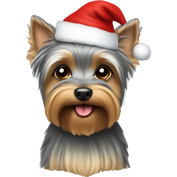 Grey yorkie dog wearing Santa hat emoji