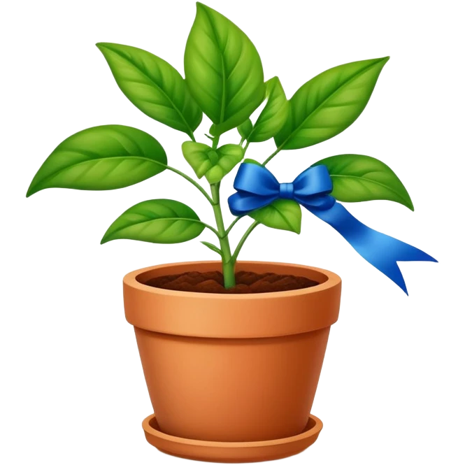 Award-winning plant with blue ribbon in a garden pot emoji