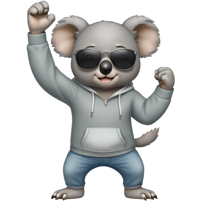 anthropomorphised koala, full body, wearing a hoodie and jeans, dark sunglasses, shaking fist emoji