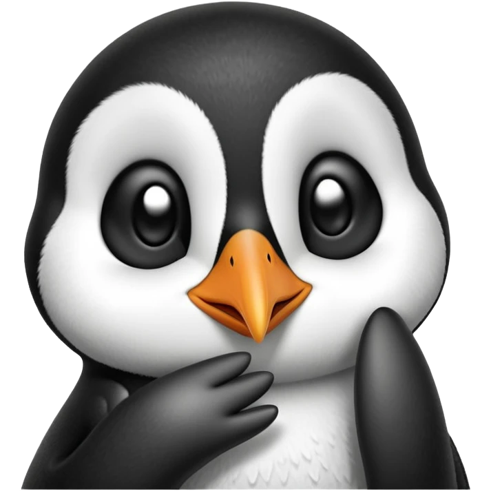 a penguin winking and shushing with one hand emoji