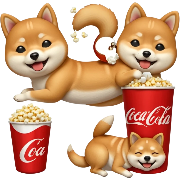 fais moi 20 emoji avec differente reaction avec un shiba inu, qui est mdr, qui pleure, qui mange, qui se roule, qui saute, qui mange du pop corn, qui boit un coca, qui dort les 4 pattes en l'air, et d'autre emoji