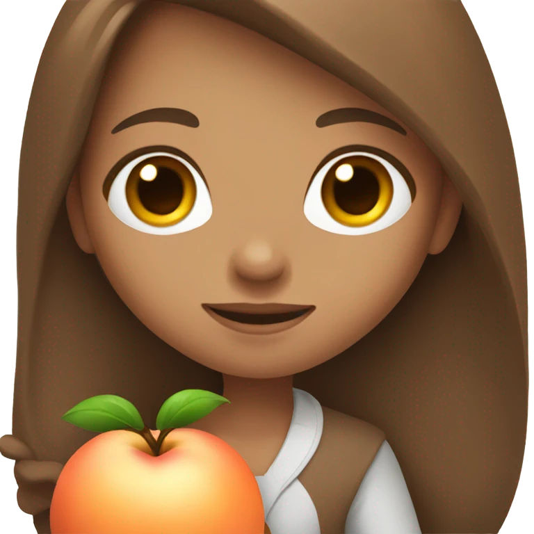 Pretty girl with long brown hair holding a peach  emoji