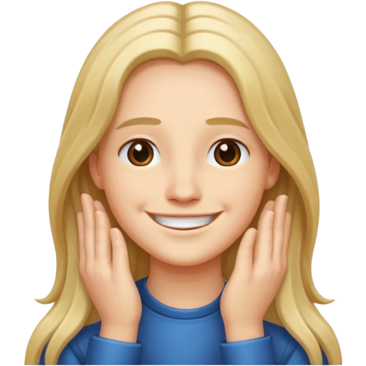 Hands under chin smiling long hair  emoji