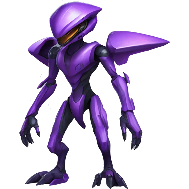 a black-purple Genesect-Raptor-Fakémon—hybrid with a futuristic visor-helmet full body emoji