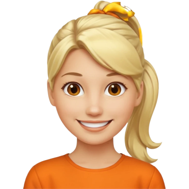 blond woman with ponytail and orange blouse emoji