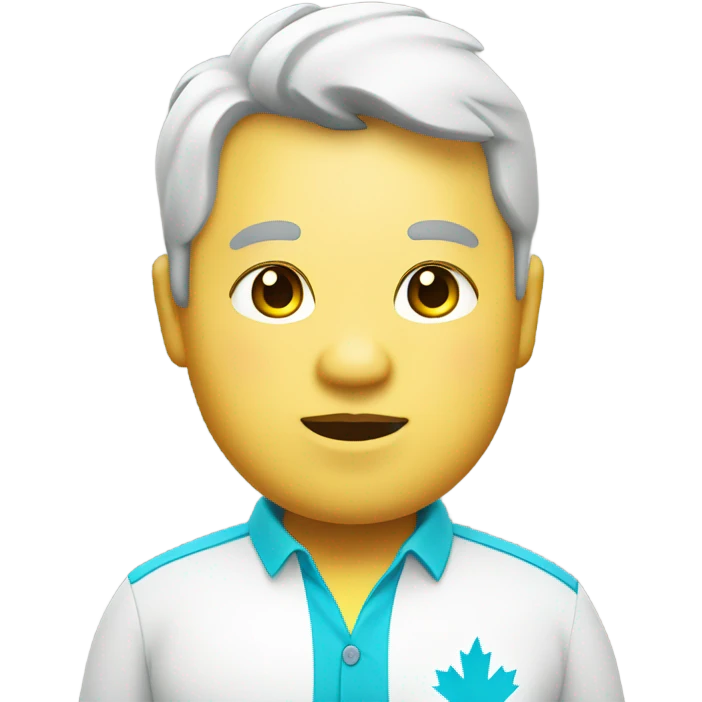 A yellow Fat Guy with white skin and a cyan maple leaf on his white shirt emoji