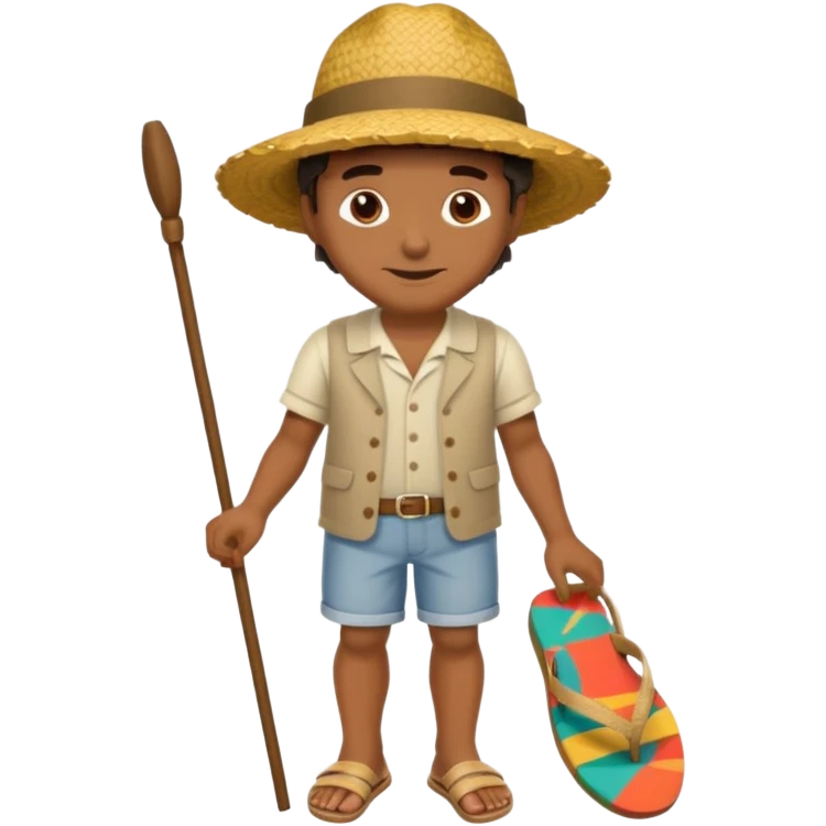Tete Créole réunionnais ti jean chapeau paille savate  au pieds  emoji