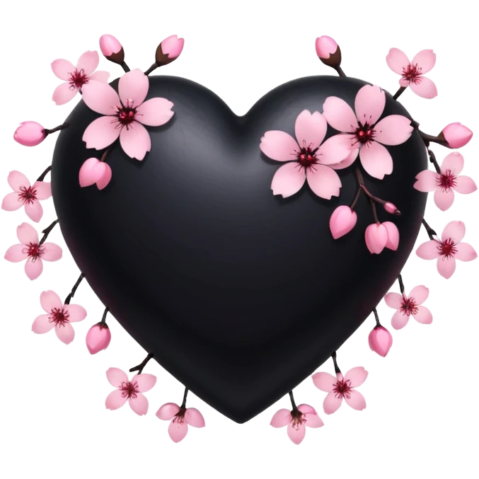 goth sakura heart, black heart with pink cherry blossom petals, cute and dramatic emoji
