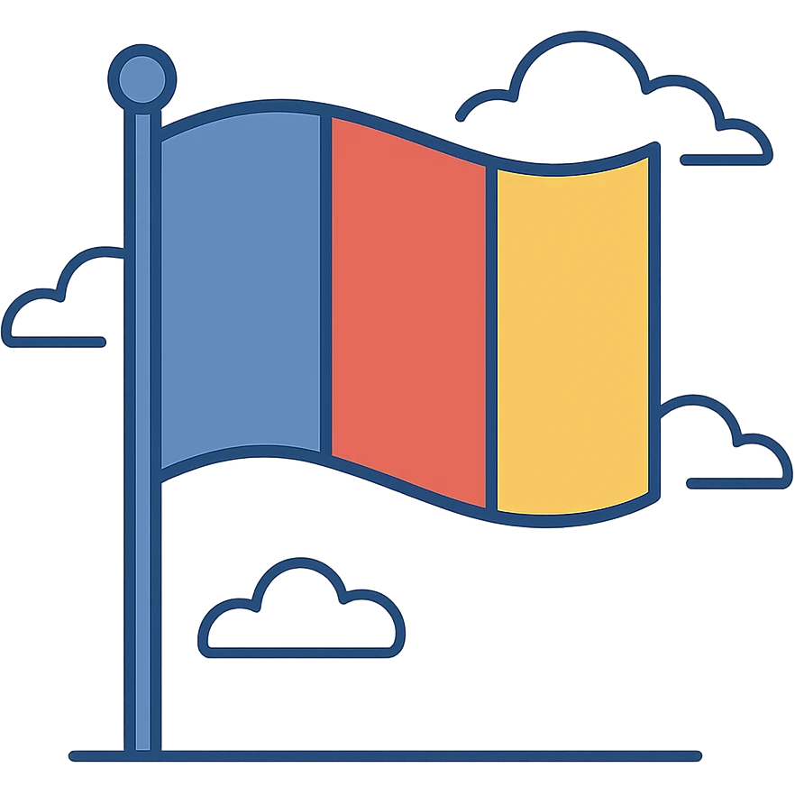 flag with three vertical bands: blue, red, and yellow, flat style, no text emoji