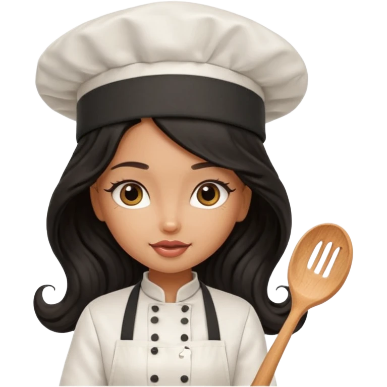 a pretty tan bratz girl with black wavy long hair chef emoji