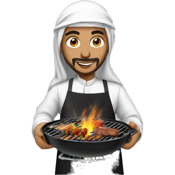 arab with abaya cooking barbecue emoji
