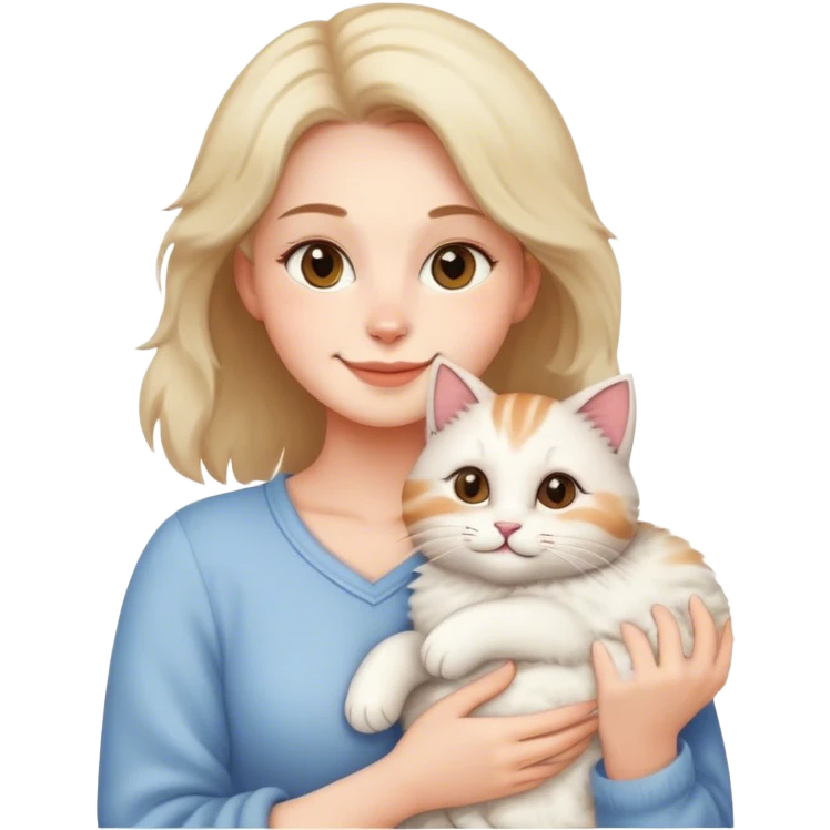 Woman holding a cat with a gentle smile emoji