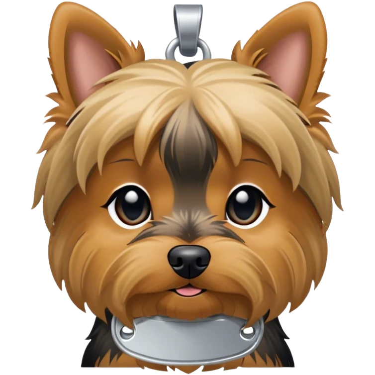 Yorkie with a dog tag that says Ace emoji