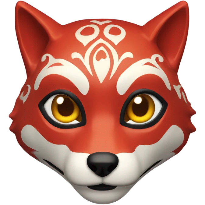 red kitsune mask, amazed emoji