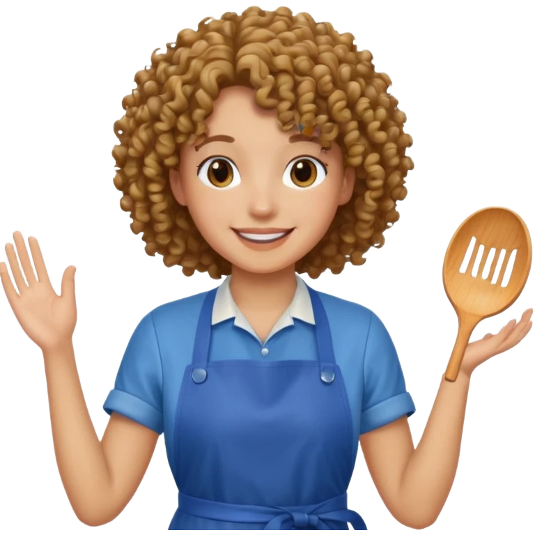person with curly hair in blue apron emoji