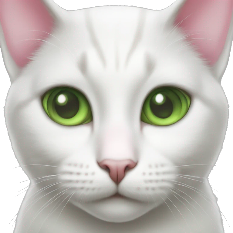 white cat, gray stain, with green eyes, pink nose emoji
