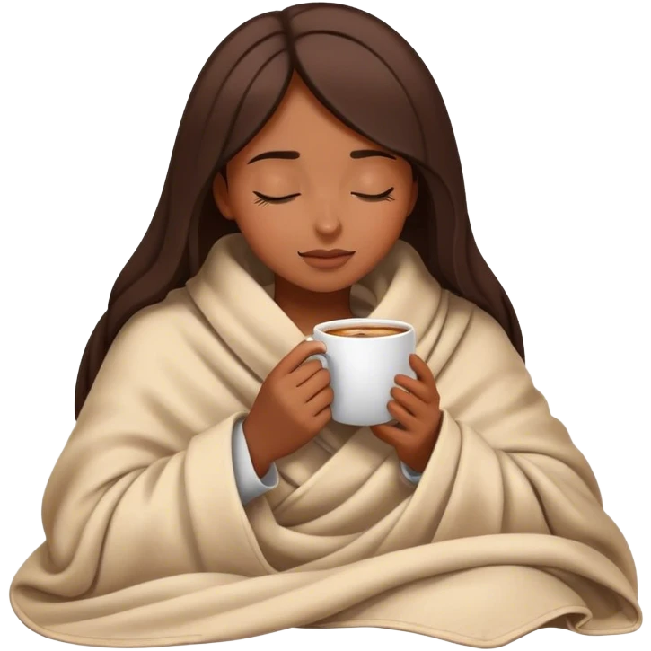 girl inside a blanket sipping coffee eyes closed emoji
