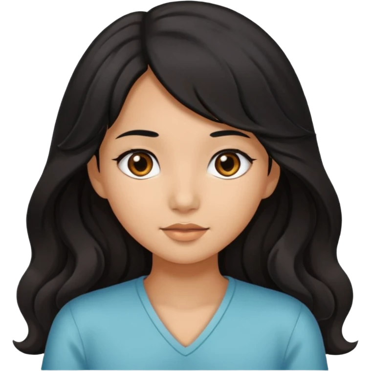very tan Asian girl with black hair and dark brown eyes, long wavy hair emoji