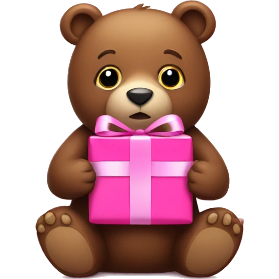 Bear holding a pink present emoji