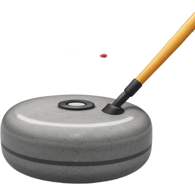An icon showing a detailed close-up of a curling stone sliding across the ice, with a broom in motion beside it. The background features an indoor stadium with cheering spectators on the stands. Transparent background captures the strategy and focus of curling. emoji