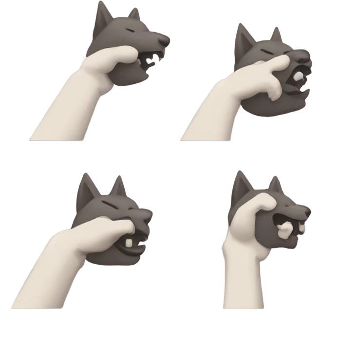 a wolf nodding his head up and down and a hand creating a fist for half of it and then it pointing to the right the second half, as if to say "hmm, yes" emoji