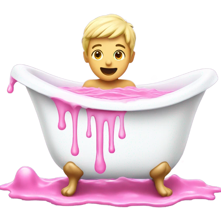 White bath with pink liquid with boy playing in it  emoji