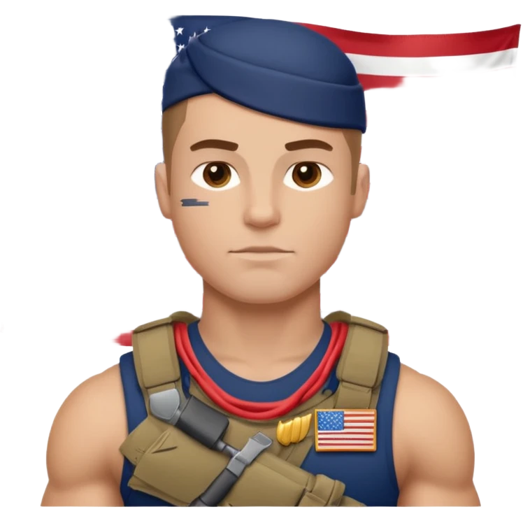 generate white powerful american soldier with small usa flag on shoulder emoji