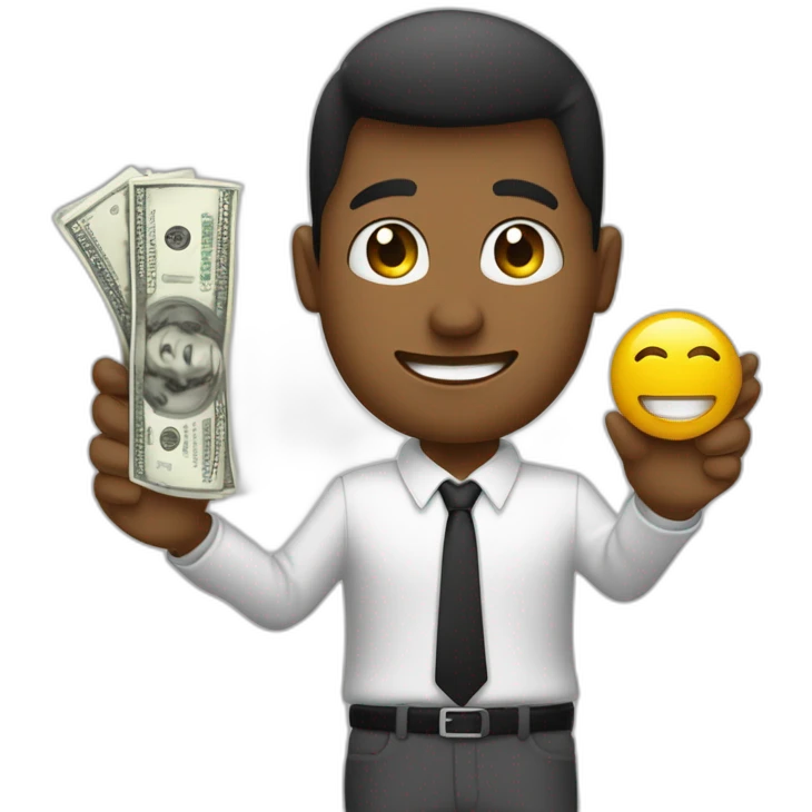 haz a un joven sostenido en una mano dinero y en la otra linkedin  emoji