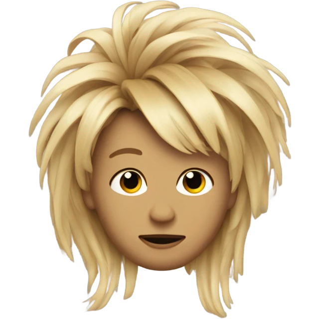 Rooster face wearing a wig of long blonde human hair emoji