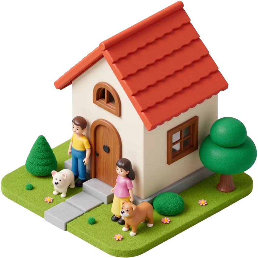 palace house with a family and pet emoji