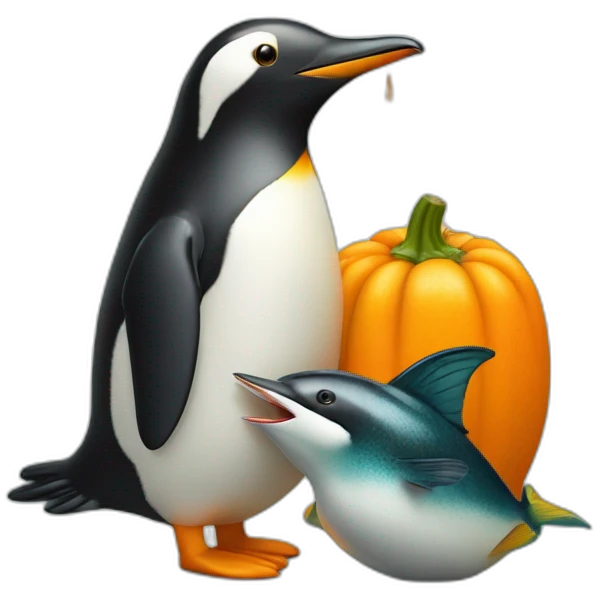 Pingouin avec une citrouille et avec un poisson emoji