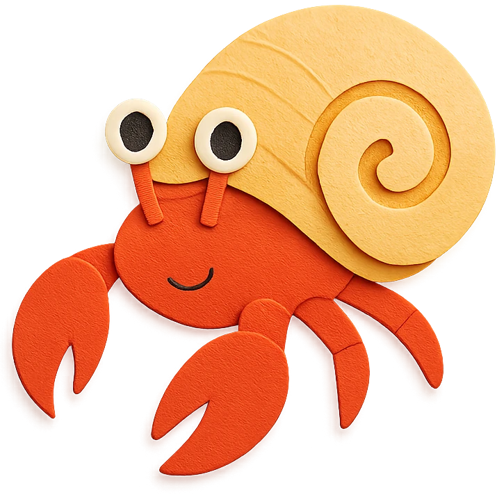 hermit crab with layered paper effect and bright colors in paper-craft style emoji