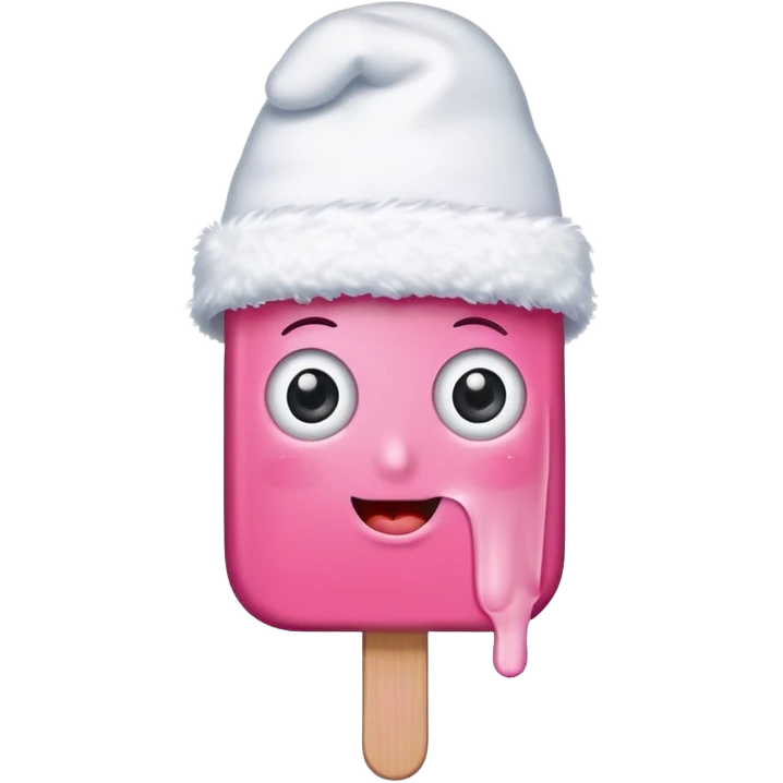 happy pink popsicle with eyes and white snow hat emoji