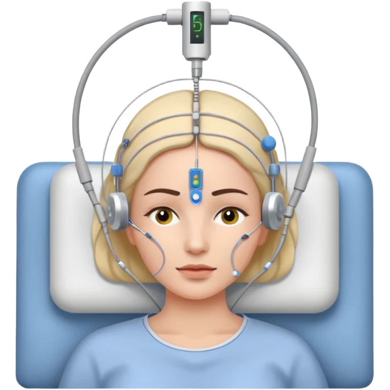 woman sleeping polysomnography sleep test with electrodes attached to head emoji