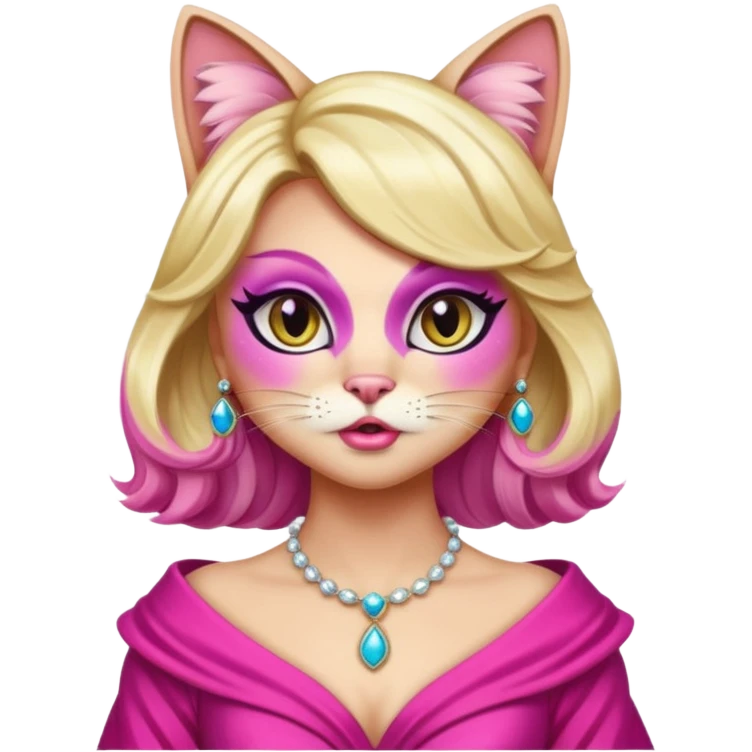 cat dressed in glamorous drag, vibrant makeup, stylish outfit, confident pose emoji