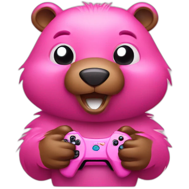 Pink beaver playing video games emoji