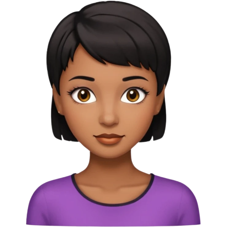 Women with brow skin and very short black haircut brown eyes , long lashes pretty and dimples   emoji
