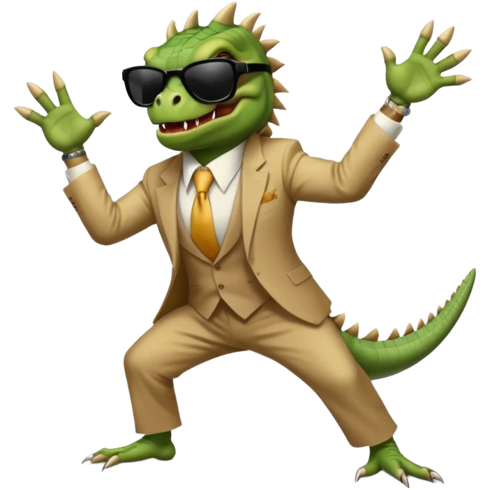 capitalist iguana banker godfather with black sunglasses breakdance scaring emoji