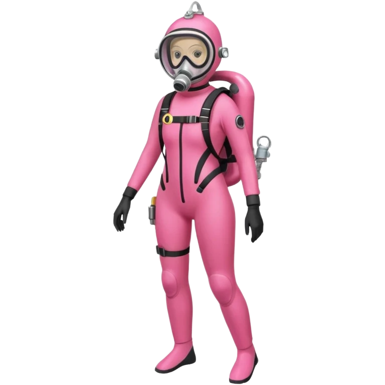 woman diver full body with pink diver suit, diver mask and oxygen tank
 emoji