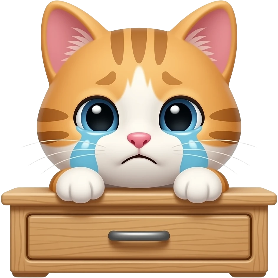 Um gatinho chorando em cima de um armário emoji
