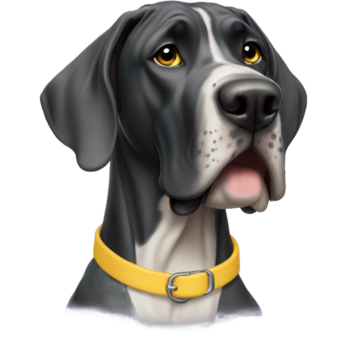 Female Great Dane, 2 Years Old, Yellow Collar, Goofy face and floppy ears emoji