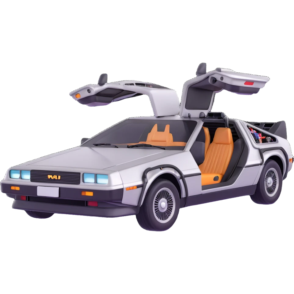 DeLorean with gull-wing doors open emoji