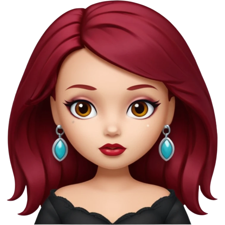 Bratz doll with dark red hair and a beauty mark above lip emoji