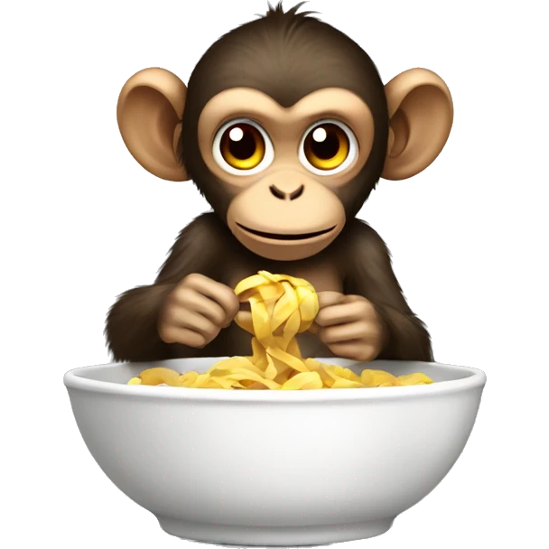 the monkey with the ribbon eats food from the bowl emoji