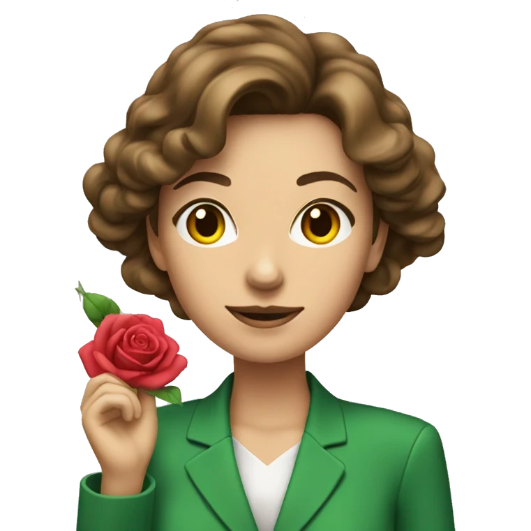 woman brown hair green suit with rose spraying perfume emoji