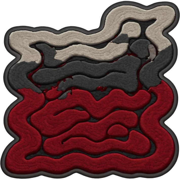 Minimalist emoji-style sticker of a carpet turning into a dark river, murky texture, grayscale and dried blood tones, side ropes in shadow
 emoji