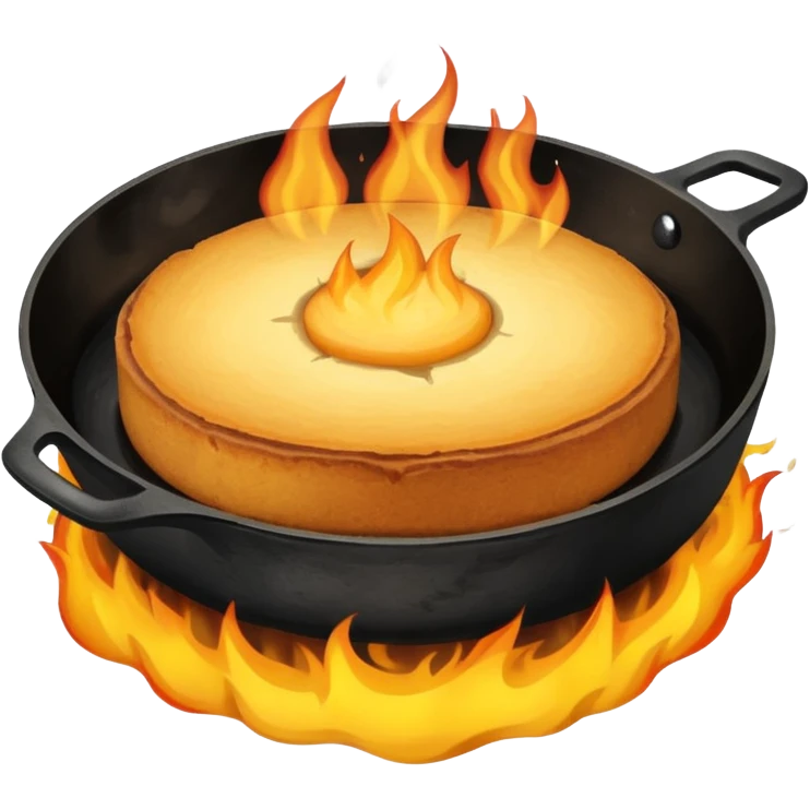 skillet with cornbread on fire emoji