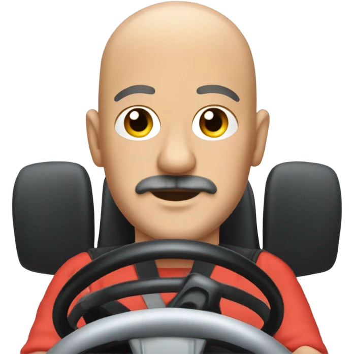 Bald man with mustache driving a gokart  emoji