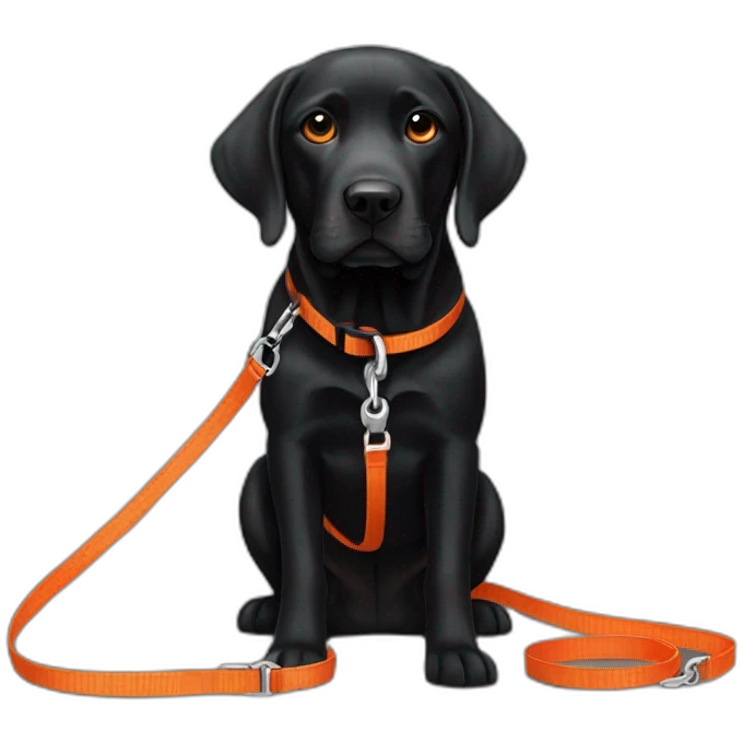 Black and orange labradors with both a red leash emoji